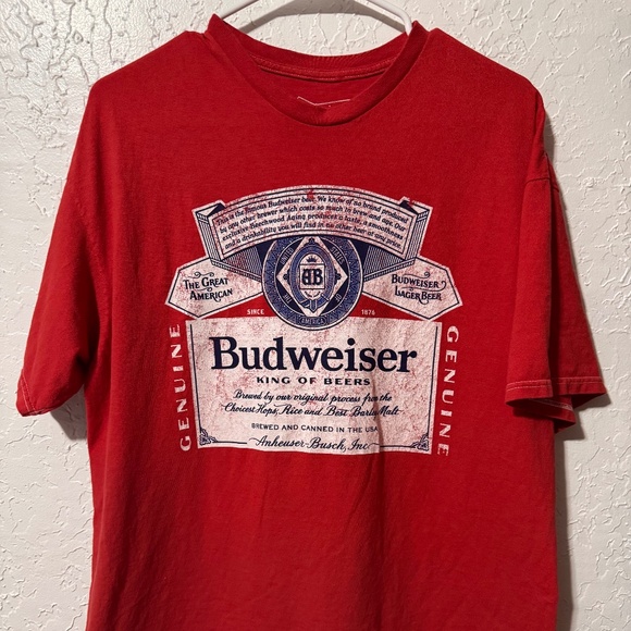 Budweiser King Of Beers T Shirt Sz Large Red Vtg Style Soft Faded - Picture 1 of 4